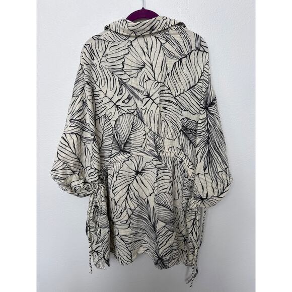 Elan Tropical Printed Cinched Long Sleeve Tunic Cotton Top Womens Medium - Picture 3 of 8